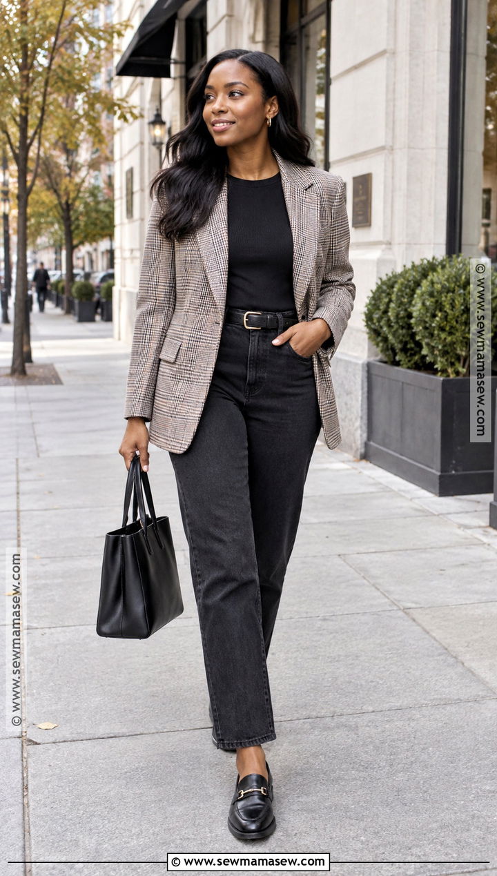 Plaid Blazer And Black Jeans Fall Outfit - 25 fall outfits women black for women