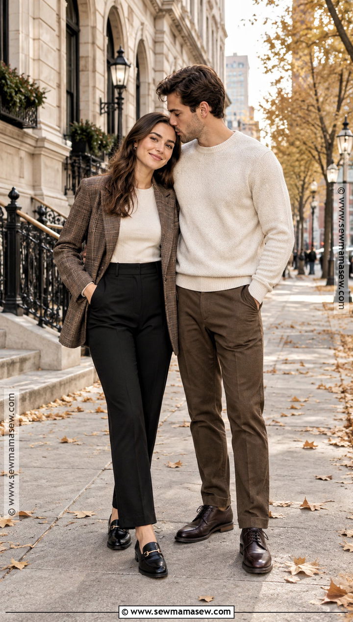 Plaid Blazer And Black Trousers Engagement Photo Outfit - 15 engagement photo fall outfits