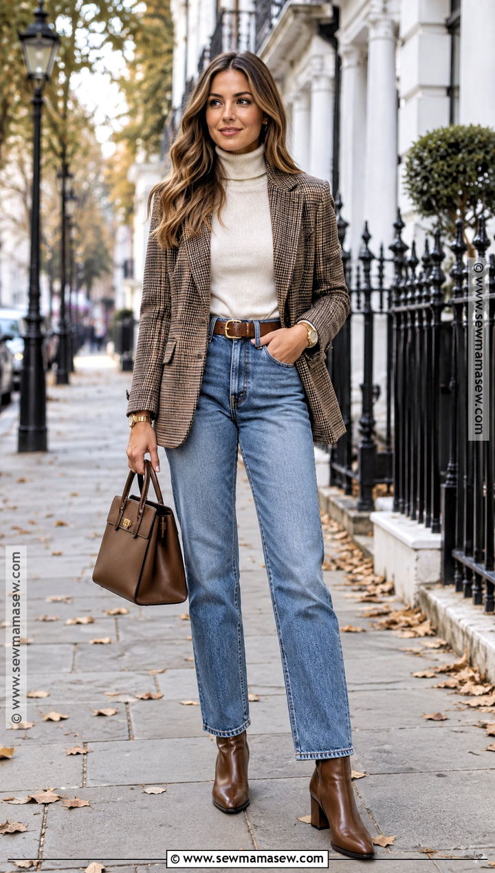Plaid Blazer And Blue Jeans Europe Fall Outfit - 15 outfit ideas europe fall