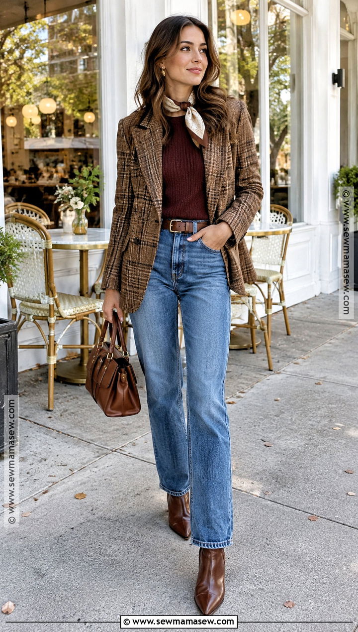 Plaid Blazer And Brown Boots Outfit - 20 fall brown boots outfit