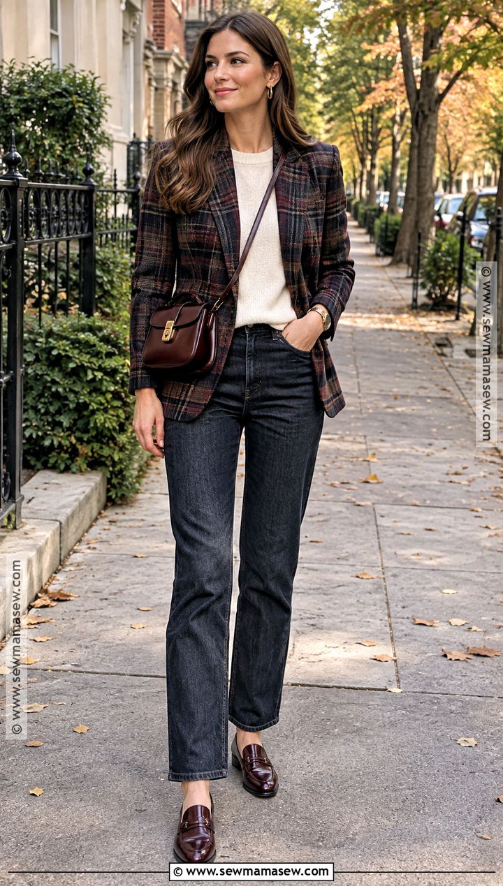 Plaid Blazer And Burgundy Loafers Fall Outfit - 20 punchy fall outfits