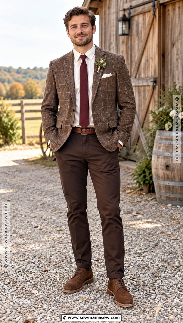 Plaid Blazer And Chinos Fall Groom Attire - 15 fall groom attire rustic ideas