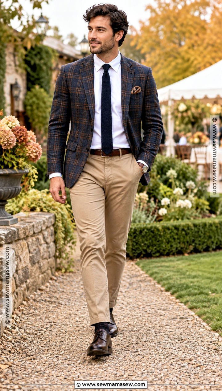 Plaid Blazer And Chinos October Wedding Guest Outfit - 15 October Wedding Guest Outfits for Men