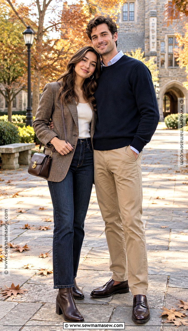 Plaid Blazer And Dark Jeans Engagement Outfit - 15 engagement photoshoot fall outfits
