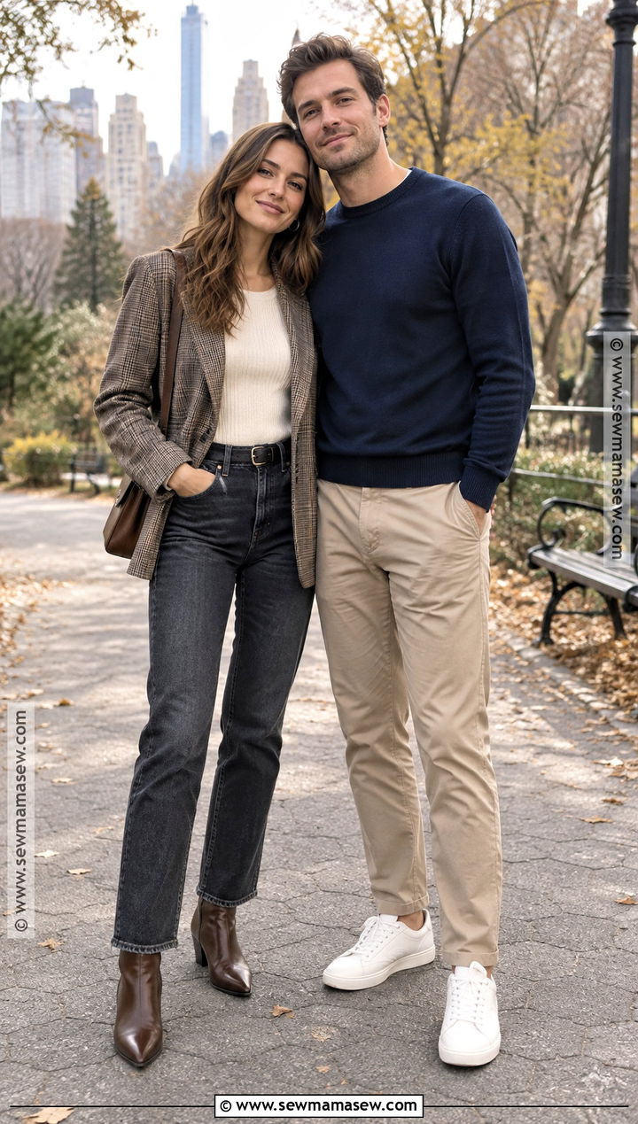 Plaid Blazer And Dark Straight Leg Jeans - 20 november engagement pictures outfit ideas