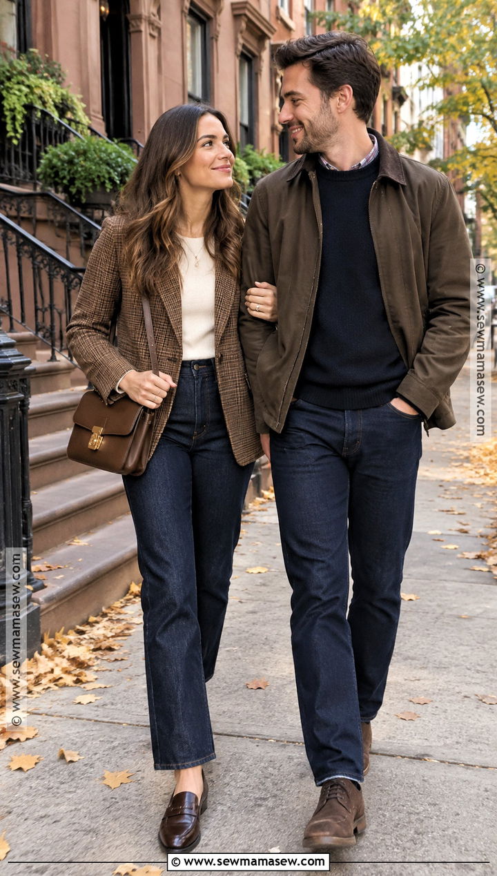 Plaid Blazer And Jeans City Engagement Outfit - 15 fall city engagement pictures outfit ideas