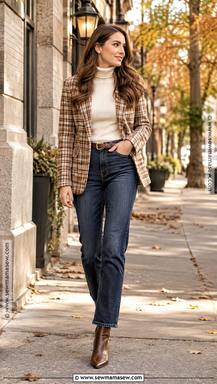 Plaid Blazer And Jeans Fall Engagement Outfit - 20 fall engagement outfit ideas