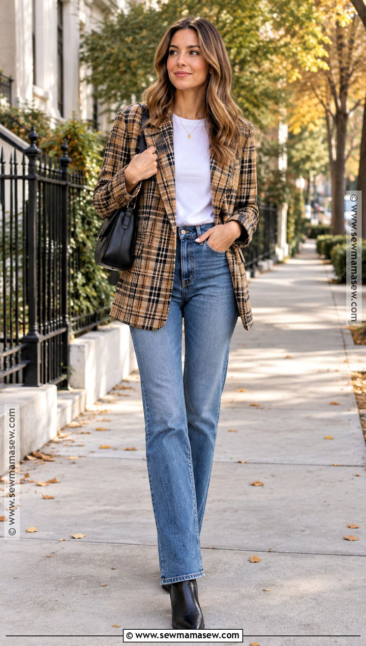 Plaid Blazer And Jeans Fall Outfit - 15 Fall 2026 Inspo Outfit Ideas