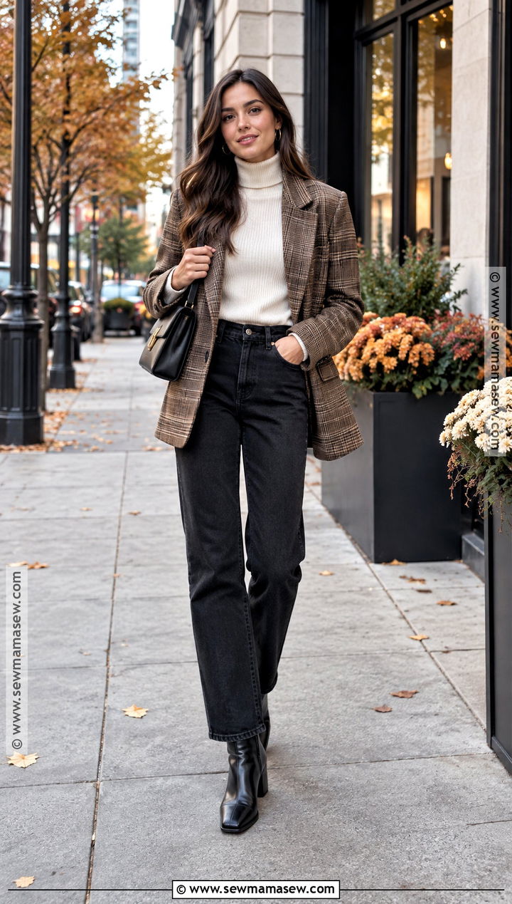 Plaid Blazer And Jeans Outfit - 15 Birthday Party Guest Outfit Casual Fall Ideas