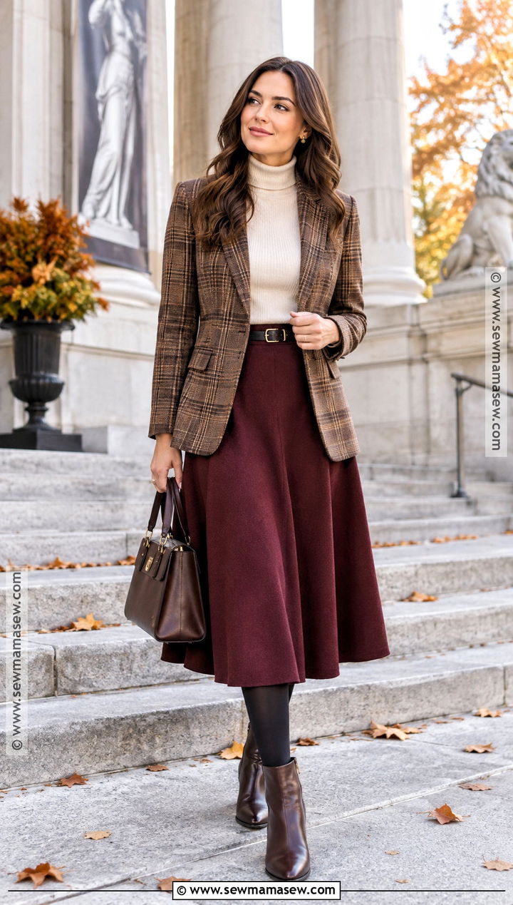 Plaid Blazer And Midi Skirt Canada Fall Outfit - 20 canada fall outfits