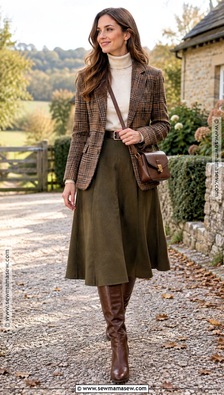 Plaid Blazer And Midi Skirt Fall Outfit - 15 fall fashion 2026 trends