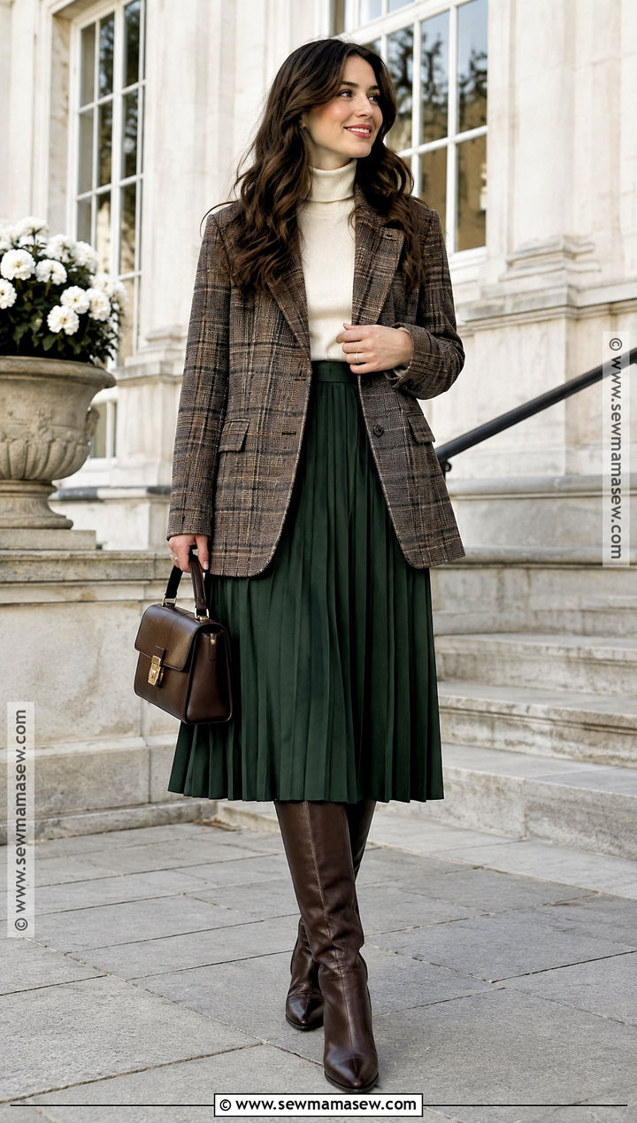 Plaid Blazer And Pleated Skirt Outfit - 15 fall trend 2026 outfit ideas