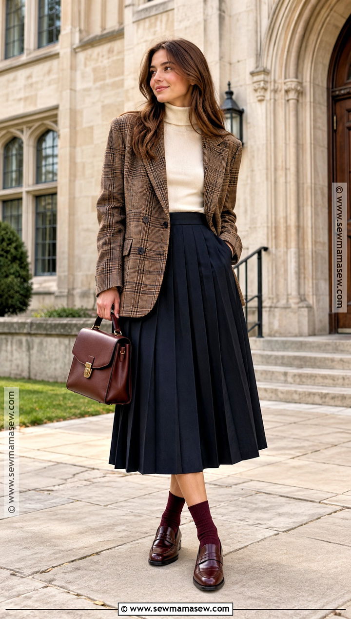 Plaid Blazer And Pleated Skirt Outfit - 15 fashion for fall ideas 2026