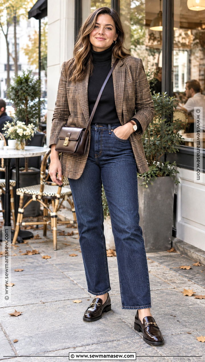 Plaid Blazer And Straight Leg Jeans Autumn Outfit - 15 autumn 24 outfits