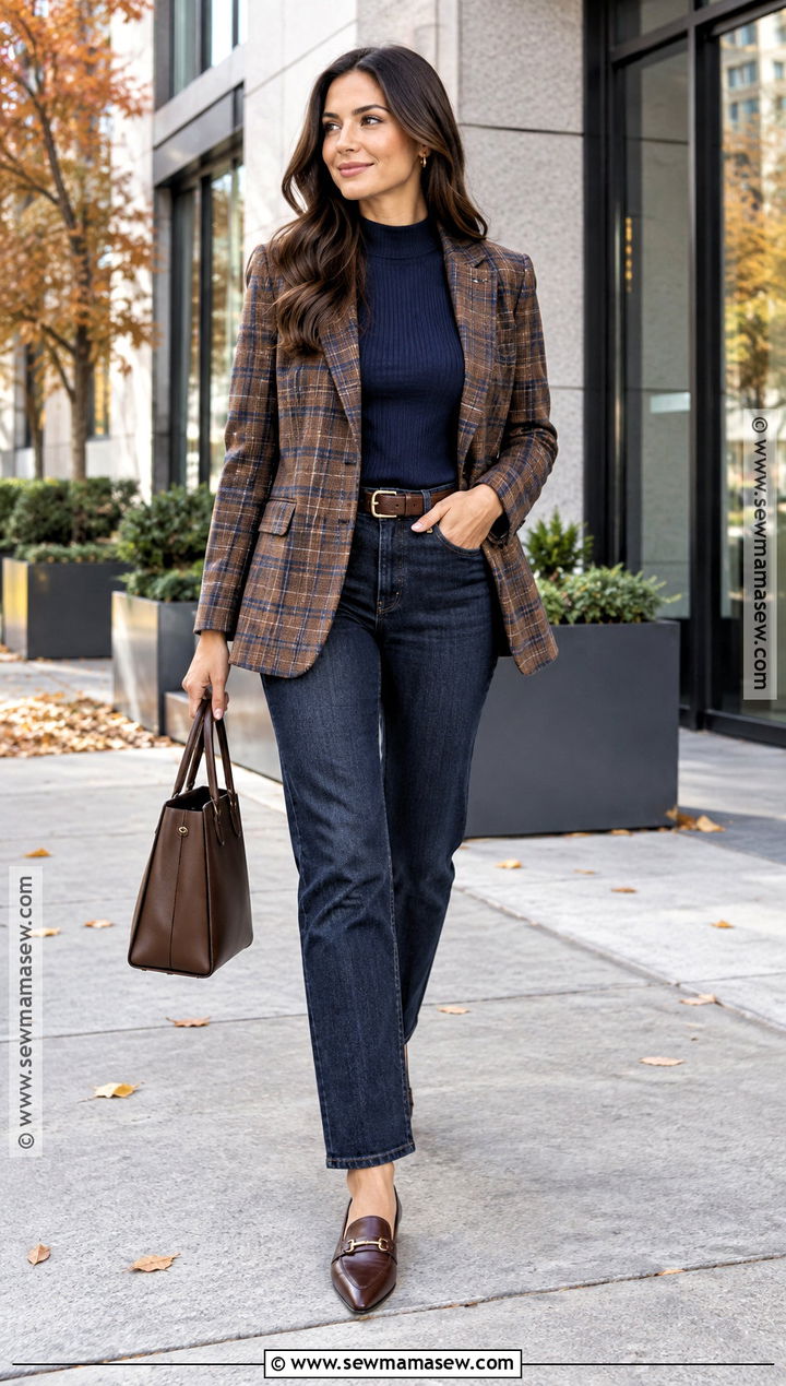 Plaid Blazer And Straight Leg Jeans Office Outfit - 15 Casual Office Outfits Women Fall 2026