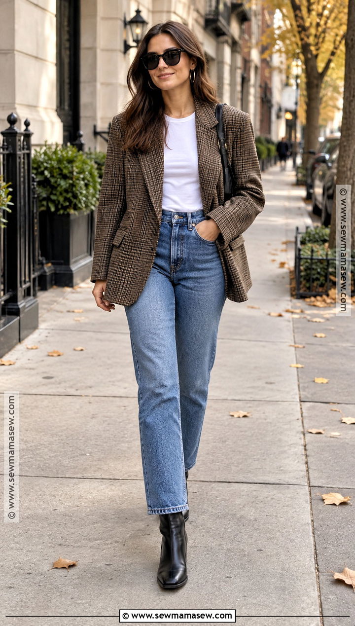Plaid Blazer And Straight Leg Jeans Outfit - 25 2026 fall fashion ideas