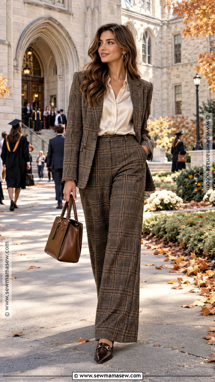 Plaid Blazer And Trousers Autumn Graduation Outfit - 20 autumn graduation outfit ideas