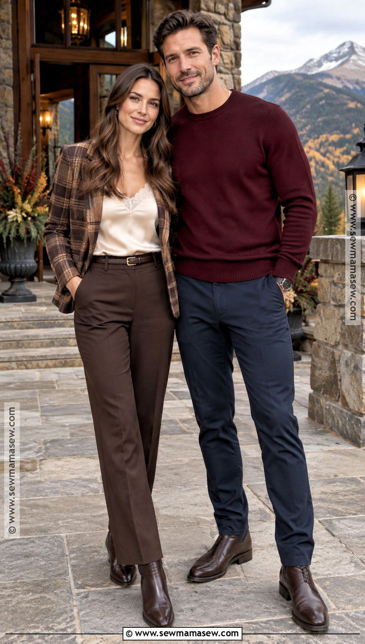 Plaid Blazer And Trousers Mountain Engagement Outfit - 15 Fall Mountain Engagement Photos Outfit Ideas