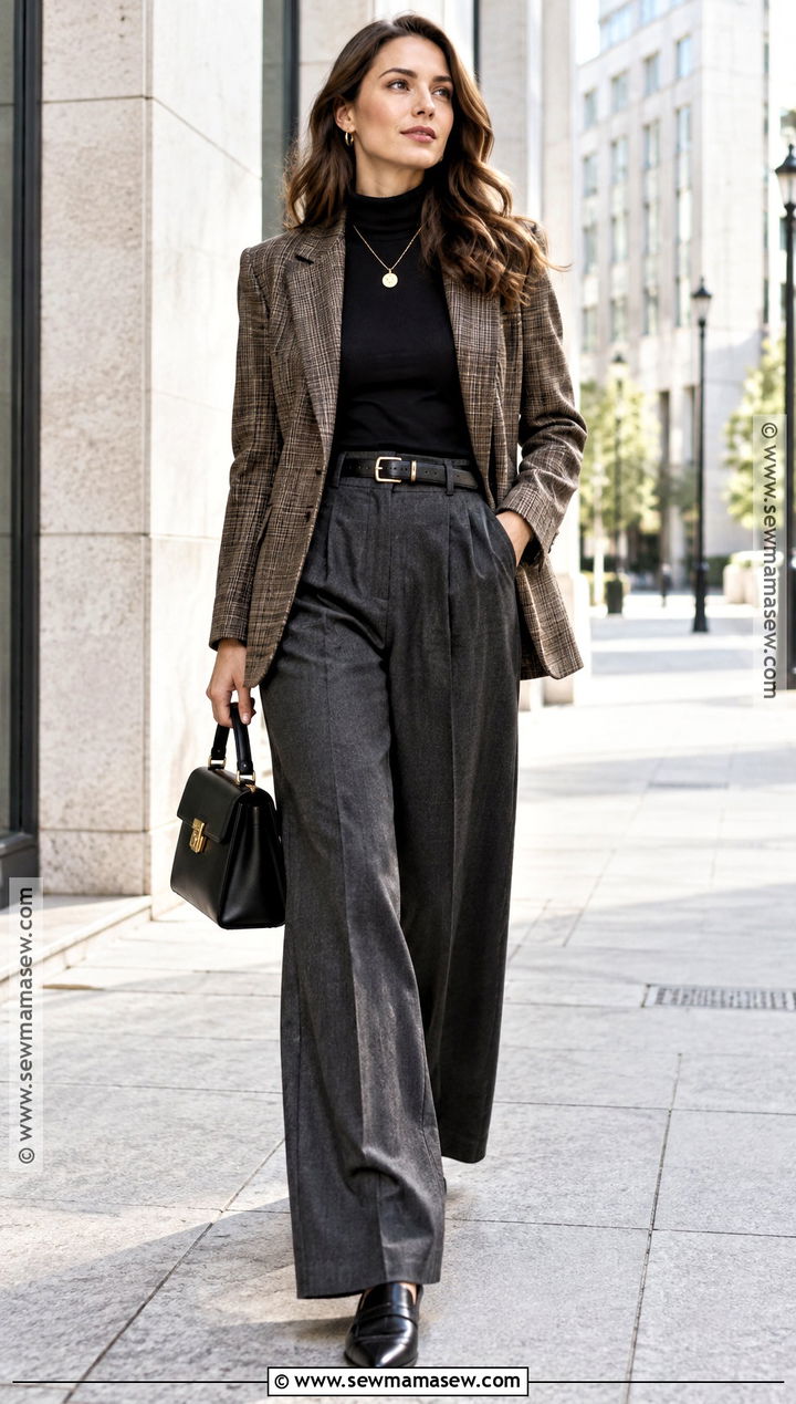 Plaid Blazer And Wide Leg Pants Fall Outfit - 15 Fall Vibes Clothes