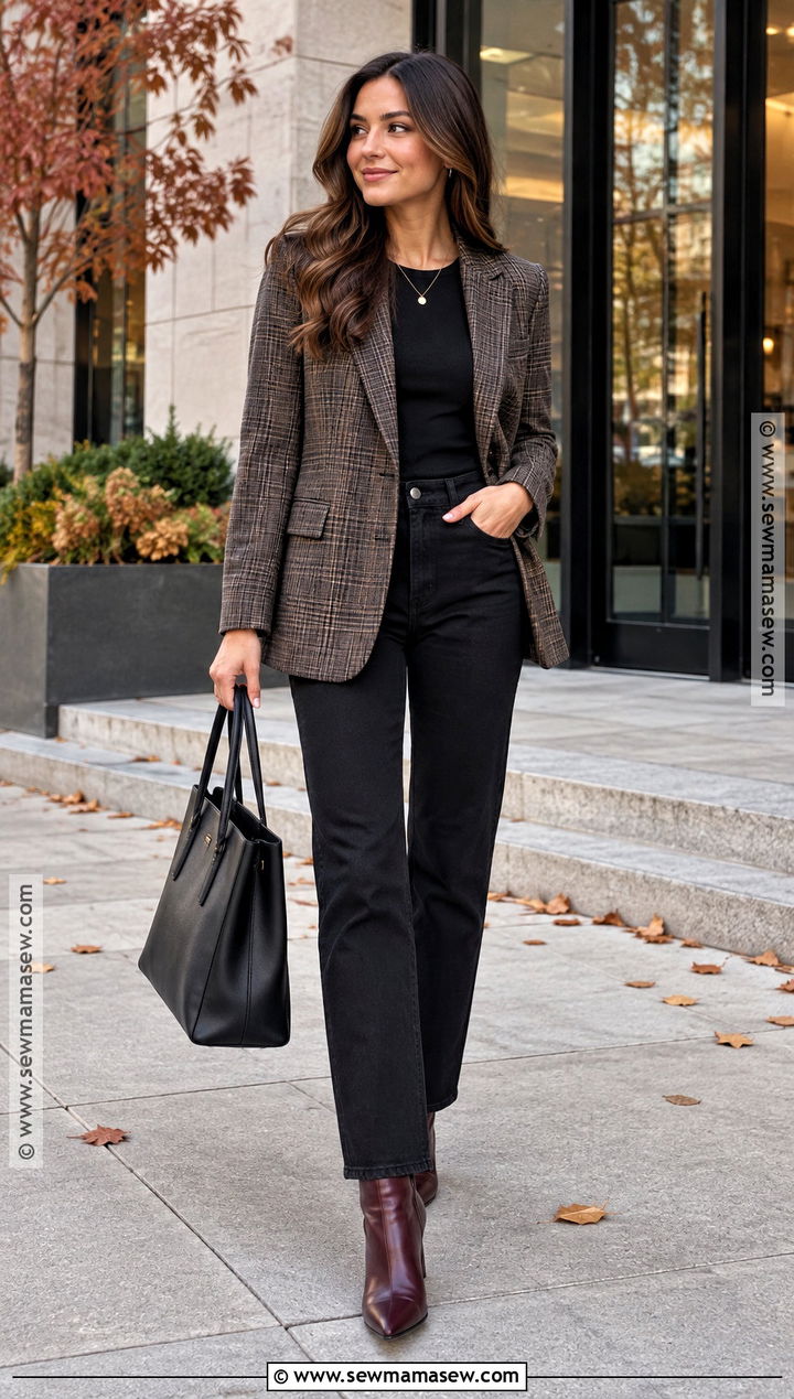 Plaid Blazer Fall Outfit With Black Jeans - 20 chic outfits fall