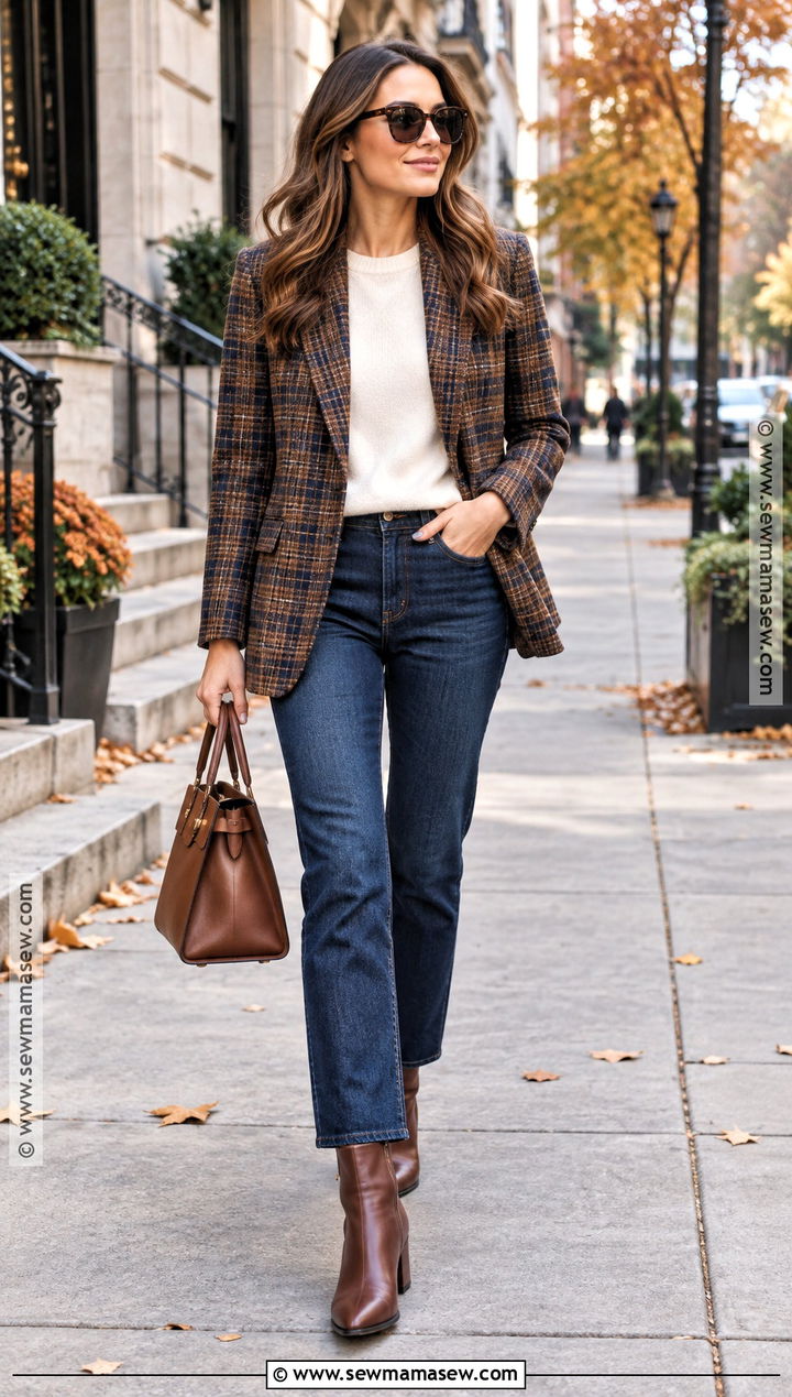 Plaid Blazer Fall Outfit With Dark Wash Jeans - 30 fall fit ideas