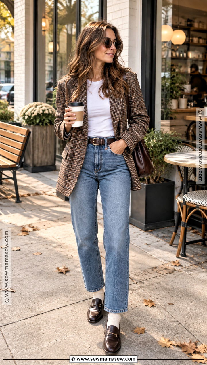 Plaid Blazer Fall Outfit With Straight Leg Jeans - 15 cute fall outfits 2026