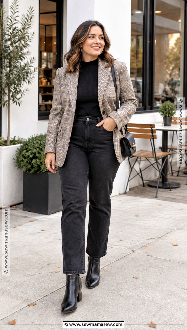 Plaid Blazer With Black Jeans - 20 blazer autumn outfit ideas