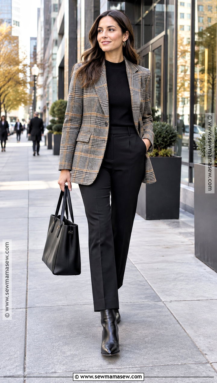 Plaid Blazer With Black Pants - 20 fall work clothes