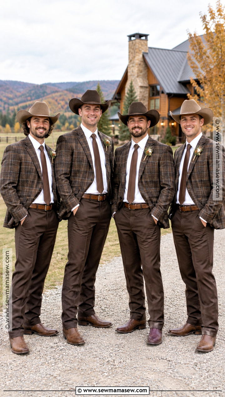 Plaid Blazer With Brown Trousers - 15 fall wedding groomsmen attire western ideas