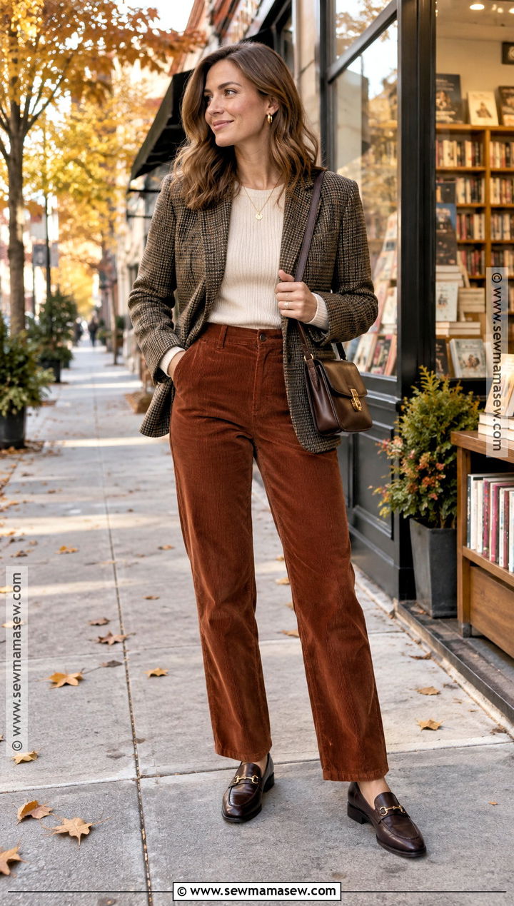 Plaid Blazer With Corduroy Pants - 15 Fall Fashion 2026 Women 30S Ideas