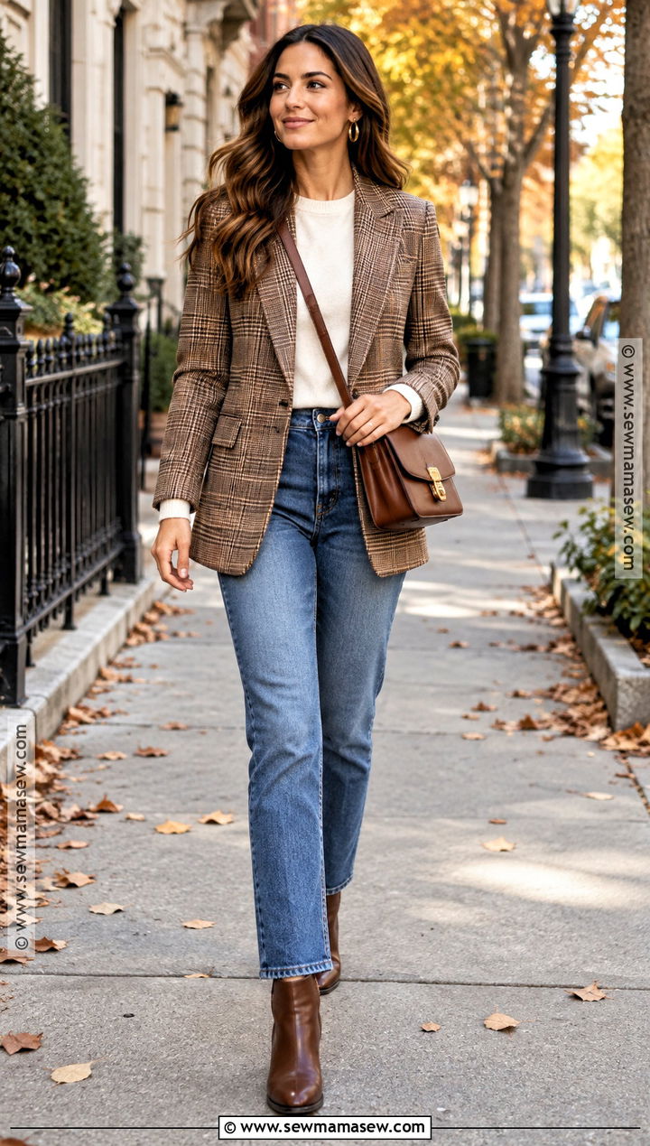 Plaid Blazer With Straight Leg Jeans - 20 fall blazer ideas