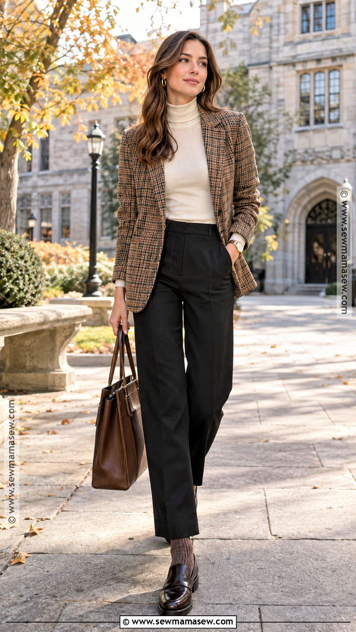 Plaid Blazer With Turtleneck And Loafers - 20 autumn blazer ideas