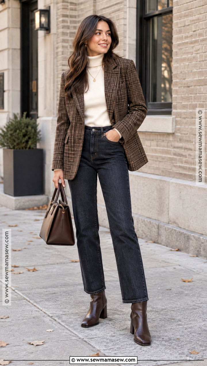 Plaid Blazer and Dark Jeans Photo Shoot Outfit - 15 November Photo Shoot Outfits