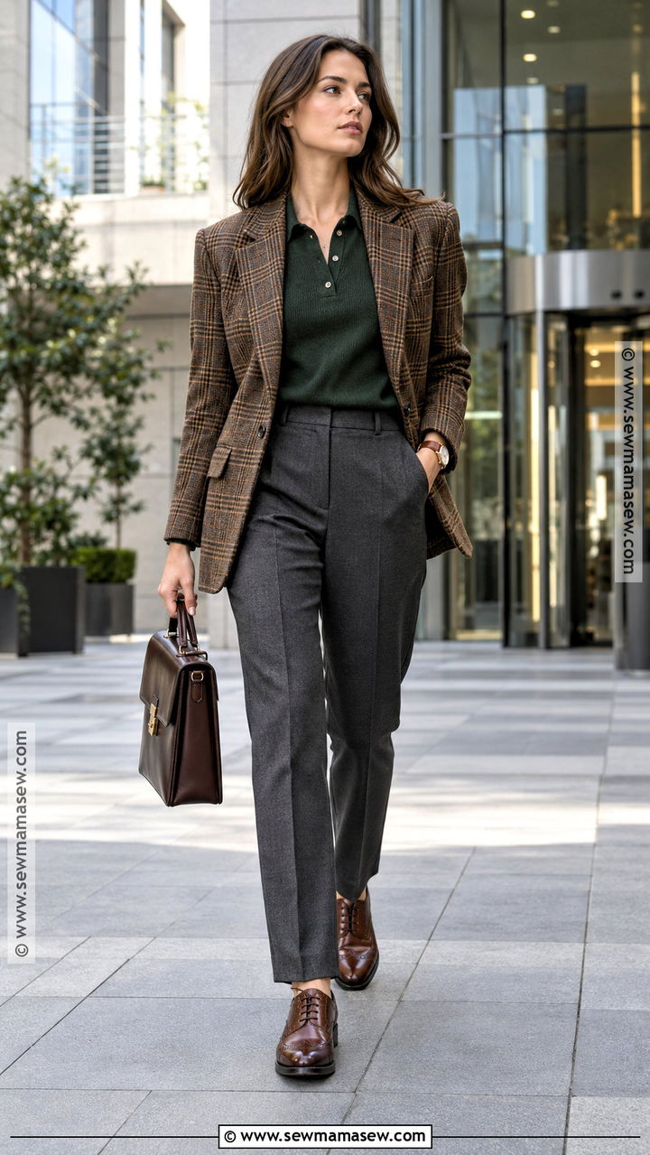 Plaid Blazer and Knit Polo Fall Outfit - 20 Fall Outfits Masc for Women