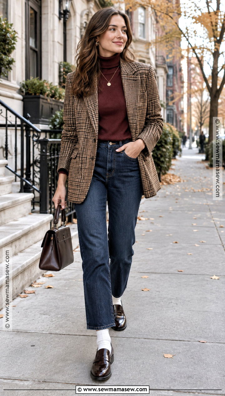 Plaid Blazer and Loafers - 20 Fall Street Fashion Ideas