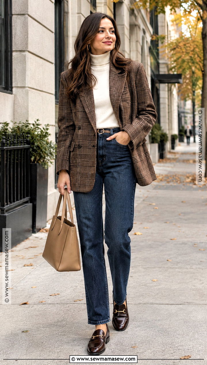 Plaid Blazer and Straight Leg Jeans Fall Outfit - 15 cute fall 2026 outfits
