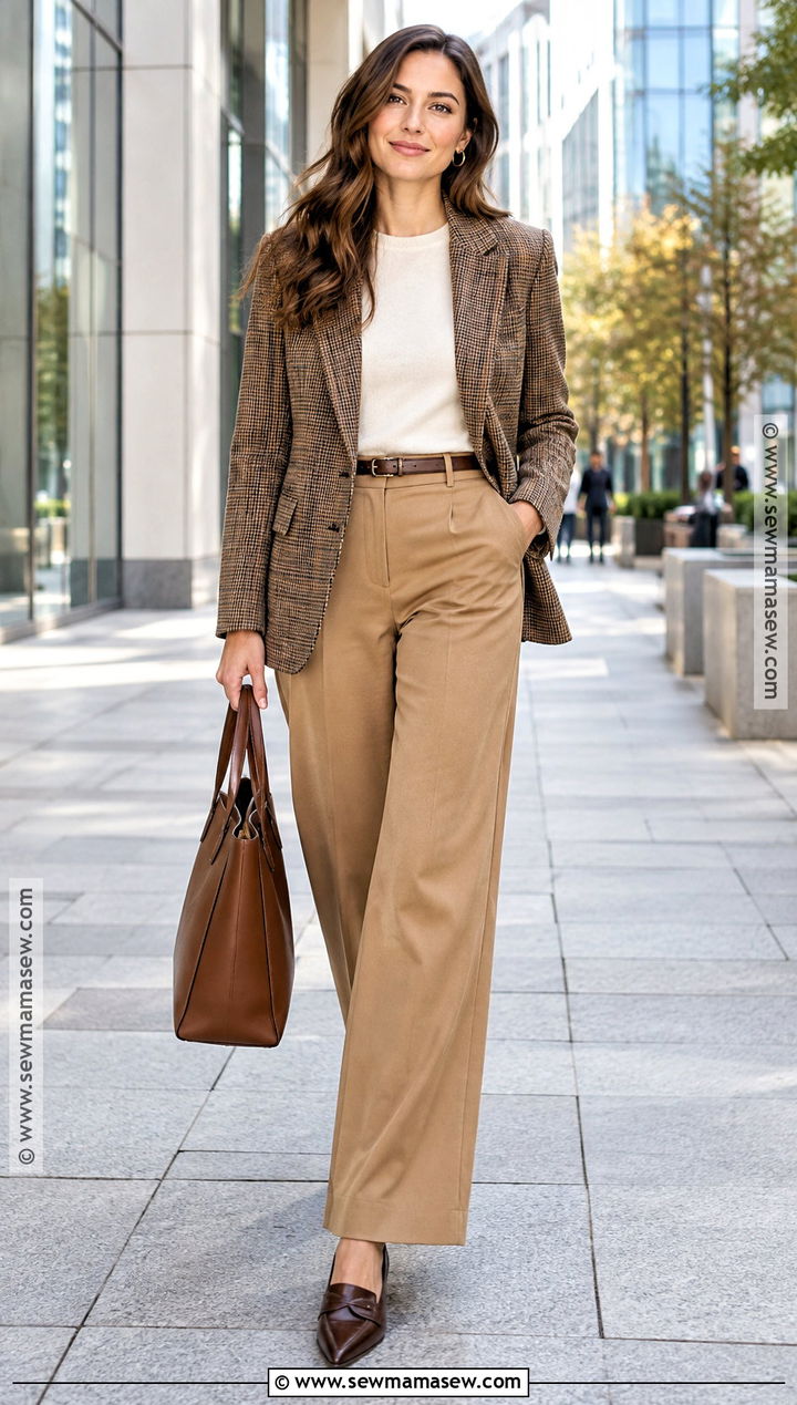 Plaid Blazer and Wide Leg Trousers Fall Outfit - 20 style for fall ideas