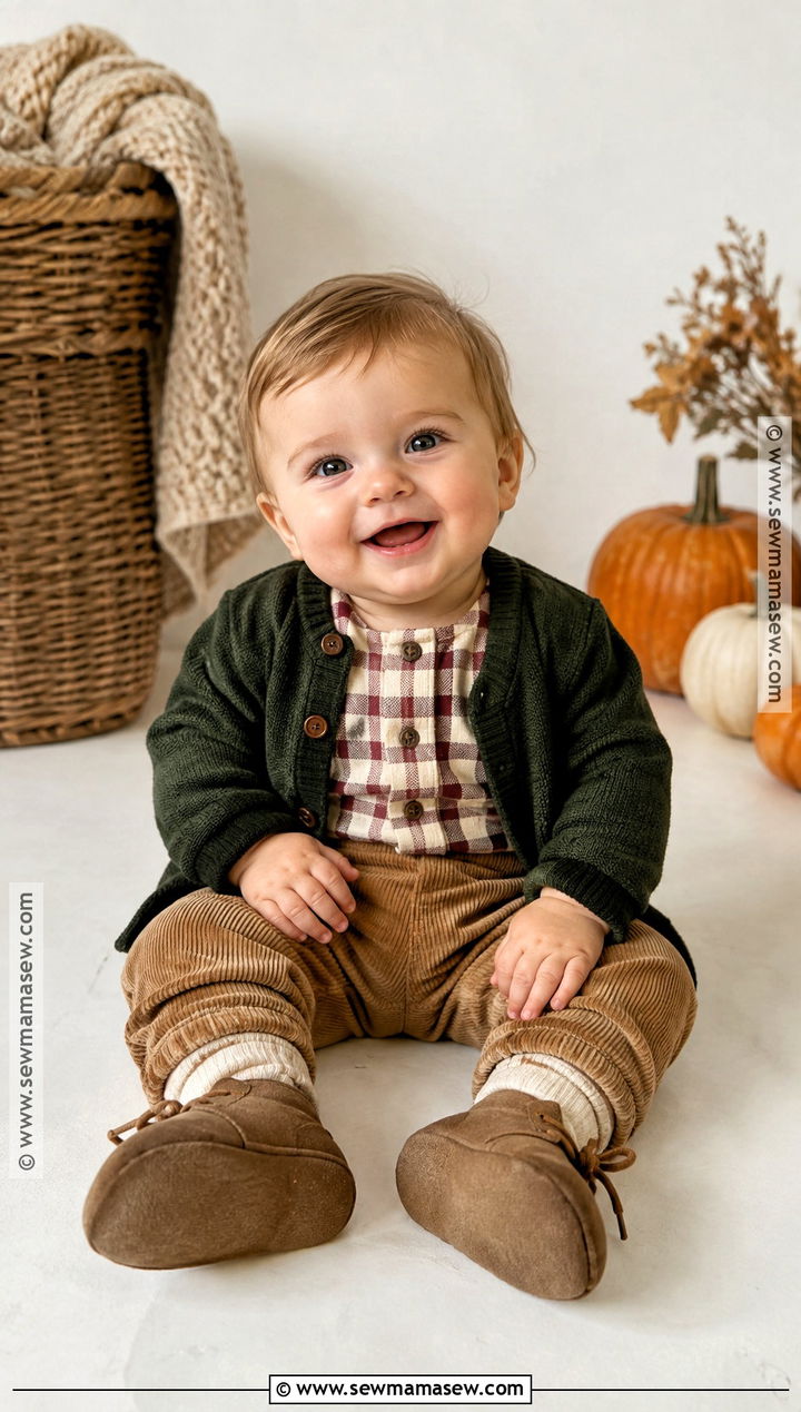 Plaid Bodysuit And Corduroy Pants Baby Set - 15 autumn baby fashion set ideas