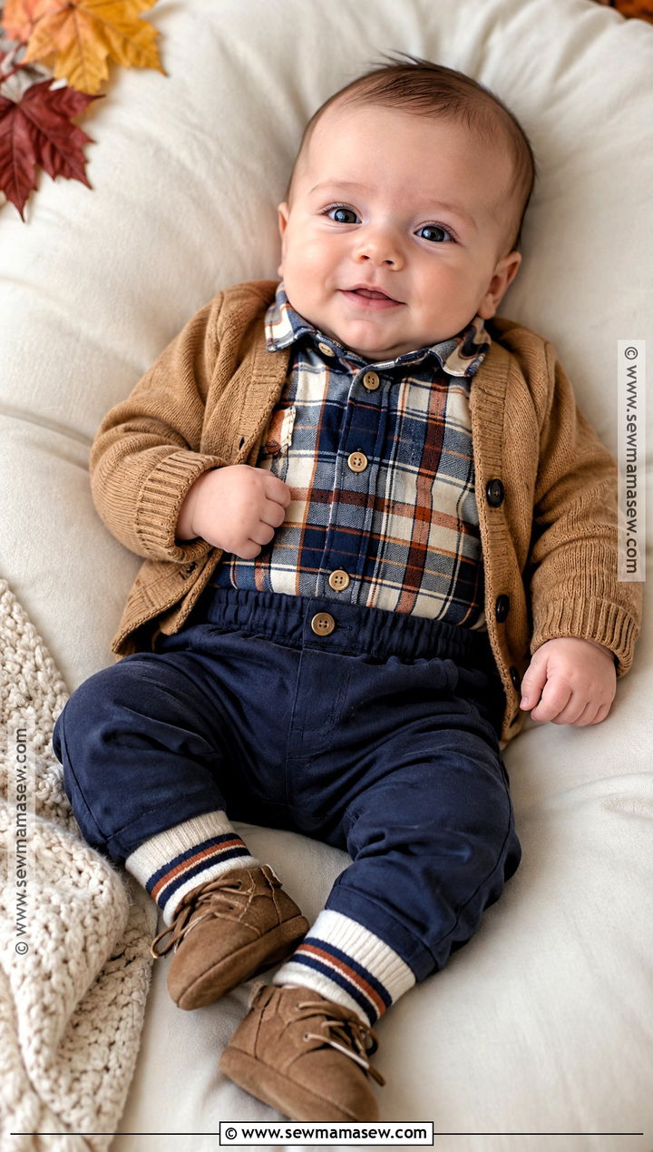 Plaid Bodysuit and Soft Pants Newborn Boy Outfit - 15 fall newborn outfits for boys