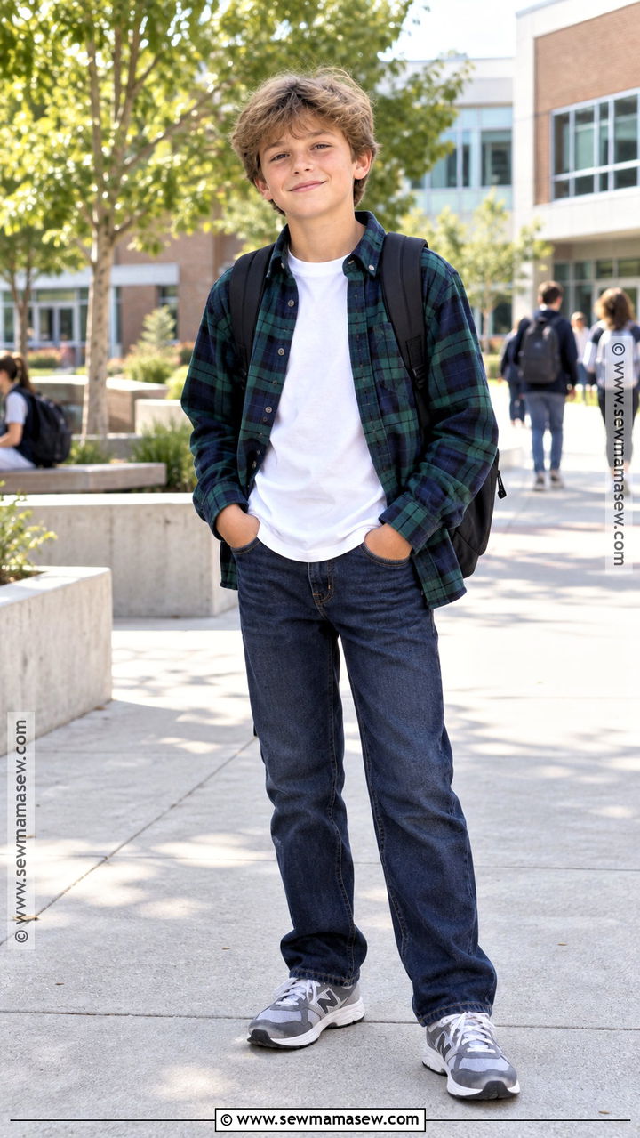 Plaid Button Down Back To School Shirt With Jeans - 20 Back To School Shirts for Kids