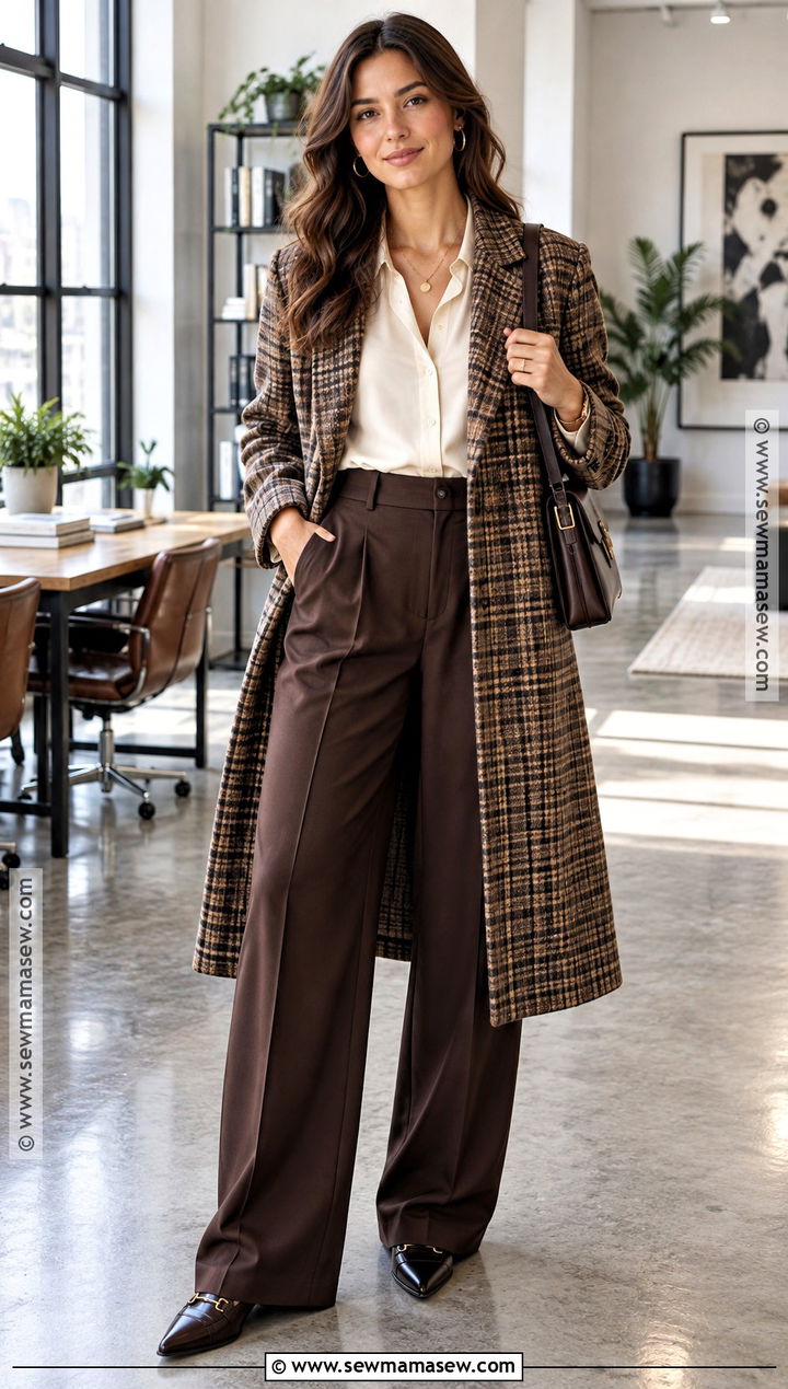 Plaid Car Coat With Wide Leg Pants - 25 fall coats