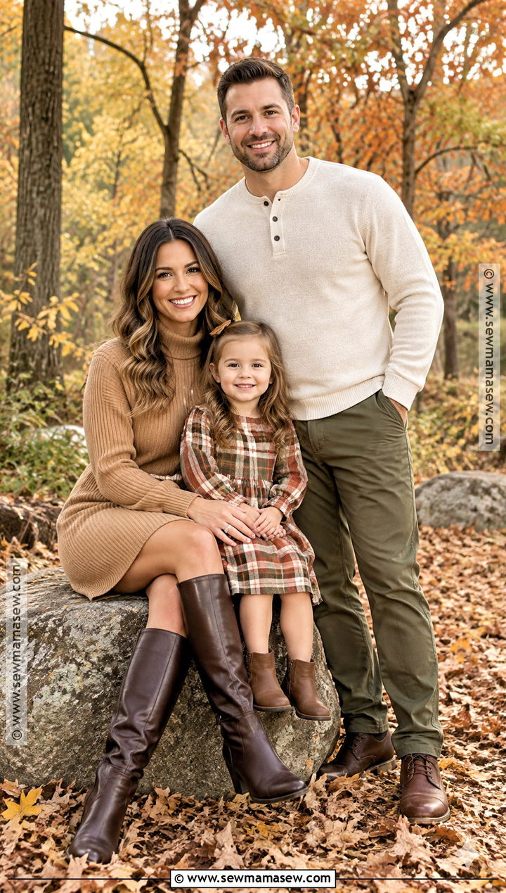 Plaid Child Outfit With Neutral Parent Looks - 20 family of 3 fall photo outfits