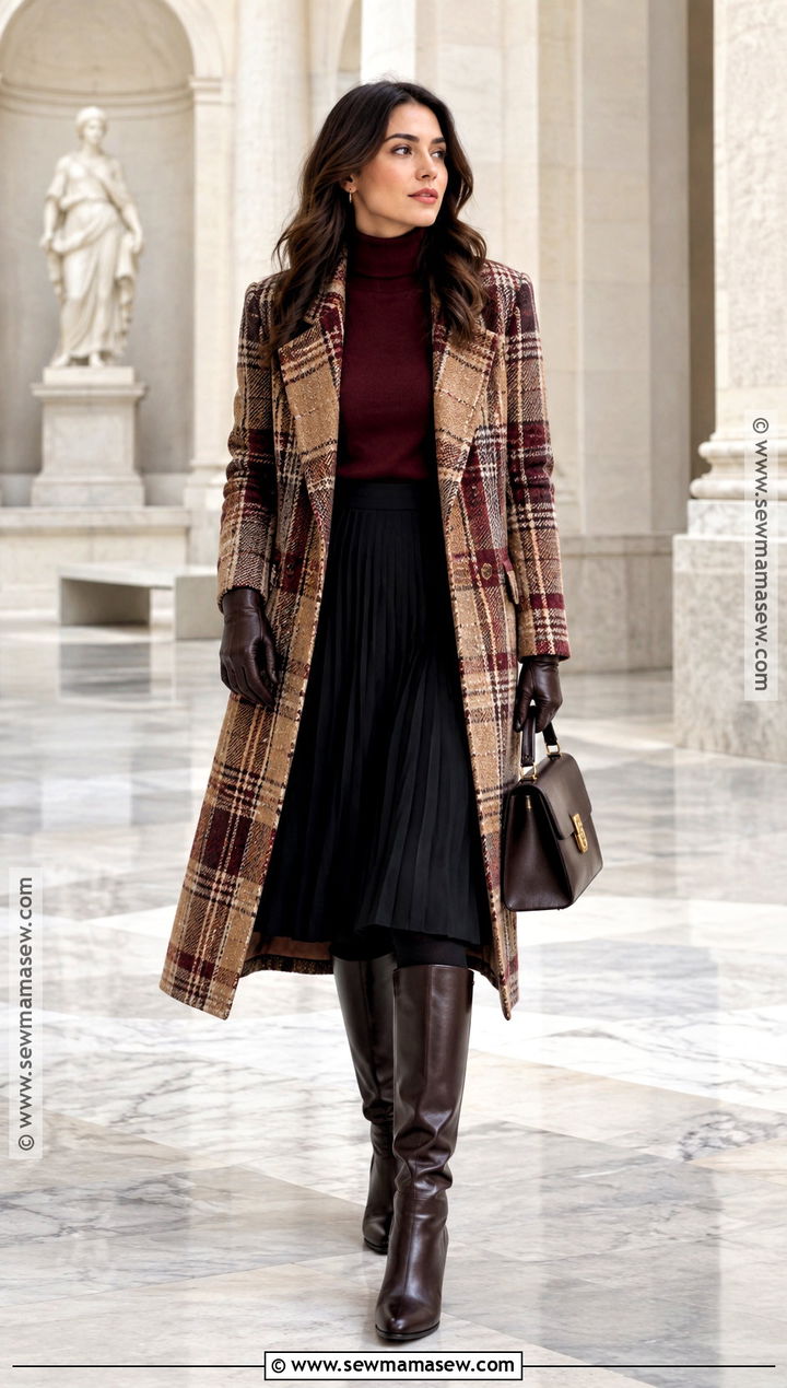 Plaid Coat And Midi Skirt Outfit - 15 fall winter 2026 outfits