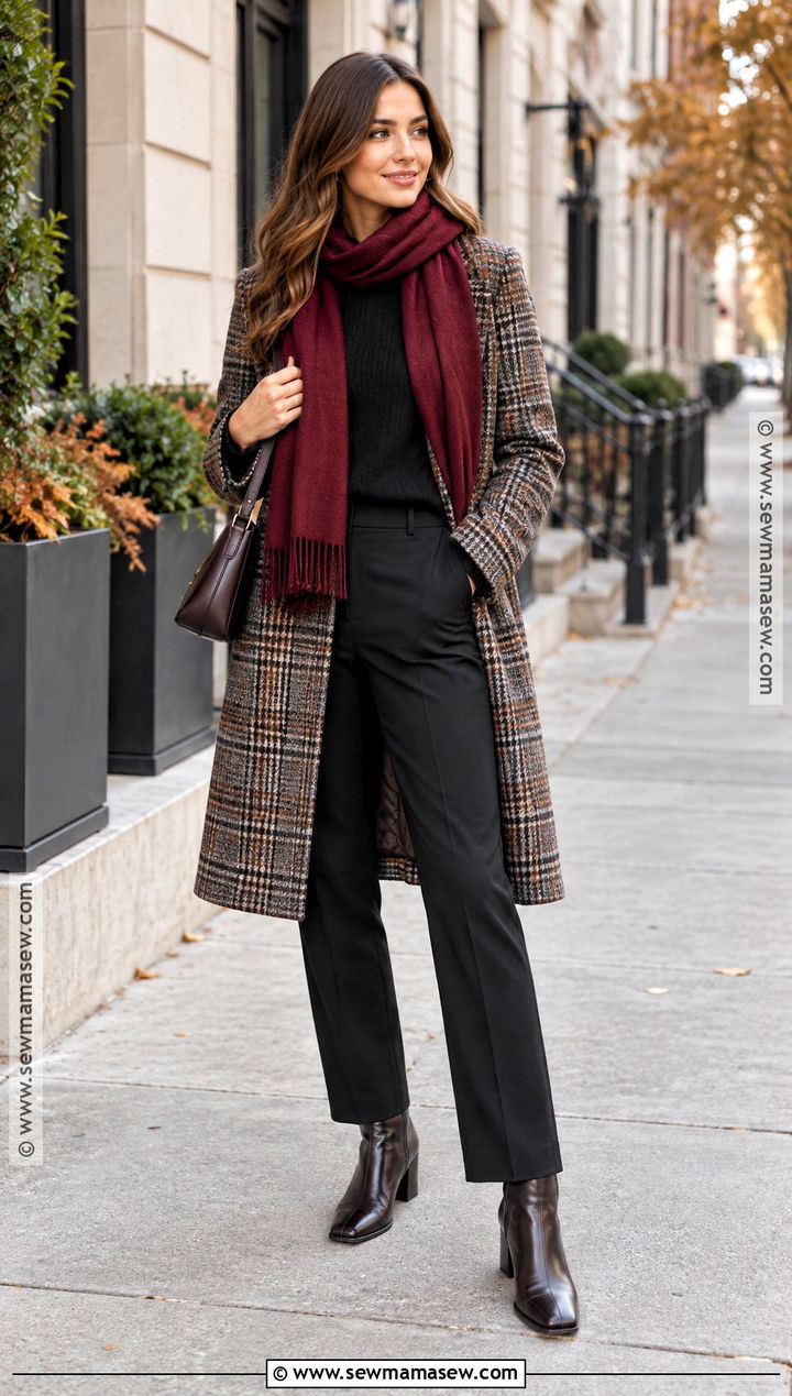 Plaid Coat Autumn Outfit With Black Trousers - 20 autumn clothes for women
