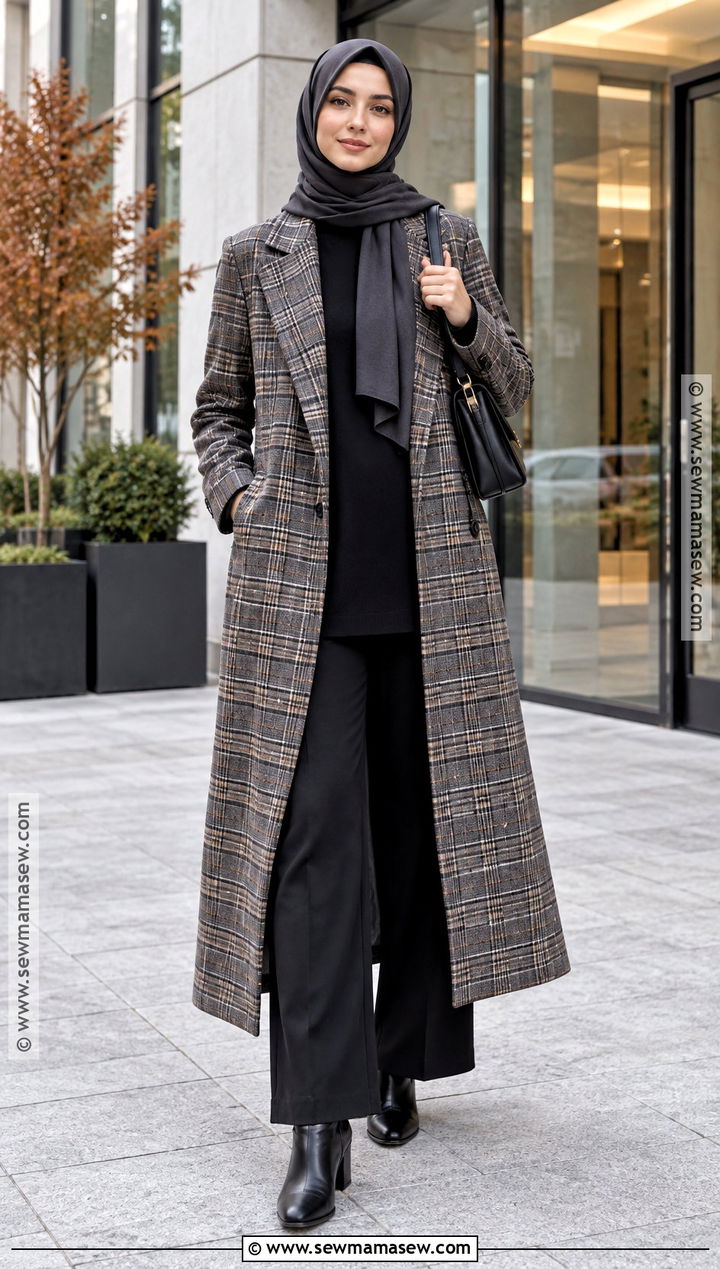 Plaid Coat Fall Hijab Outfit - 15 fall hijab style ideas