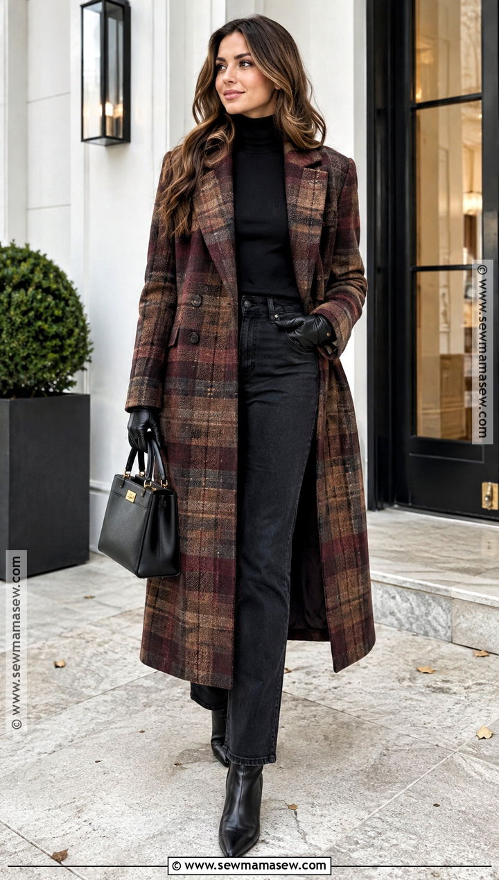 Plaid Coat Fall Outfit With Black Jeans - 15 chic fall fashion ideas
