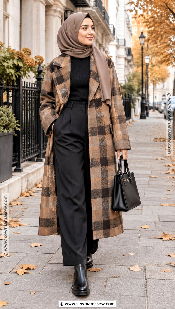 Plaid Coat Hijabi Fall Outfit - 20 Hijabi Fall Outfits Aesthetic