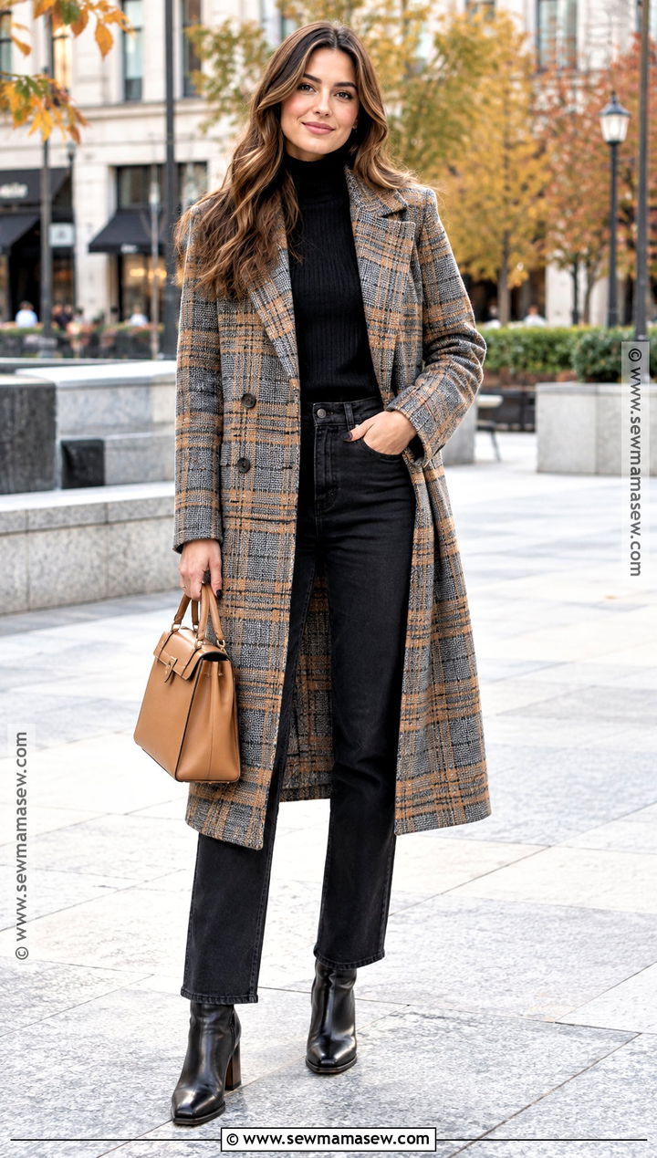 Plaid Coat With Black Jeans - 15 chic fall fashion style ideas
