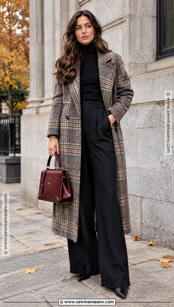 Plaid Coat With Monochrome Black Outfit - 20 autumn coats and jackets