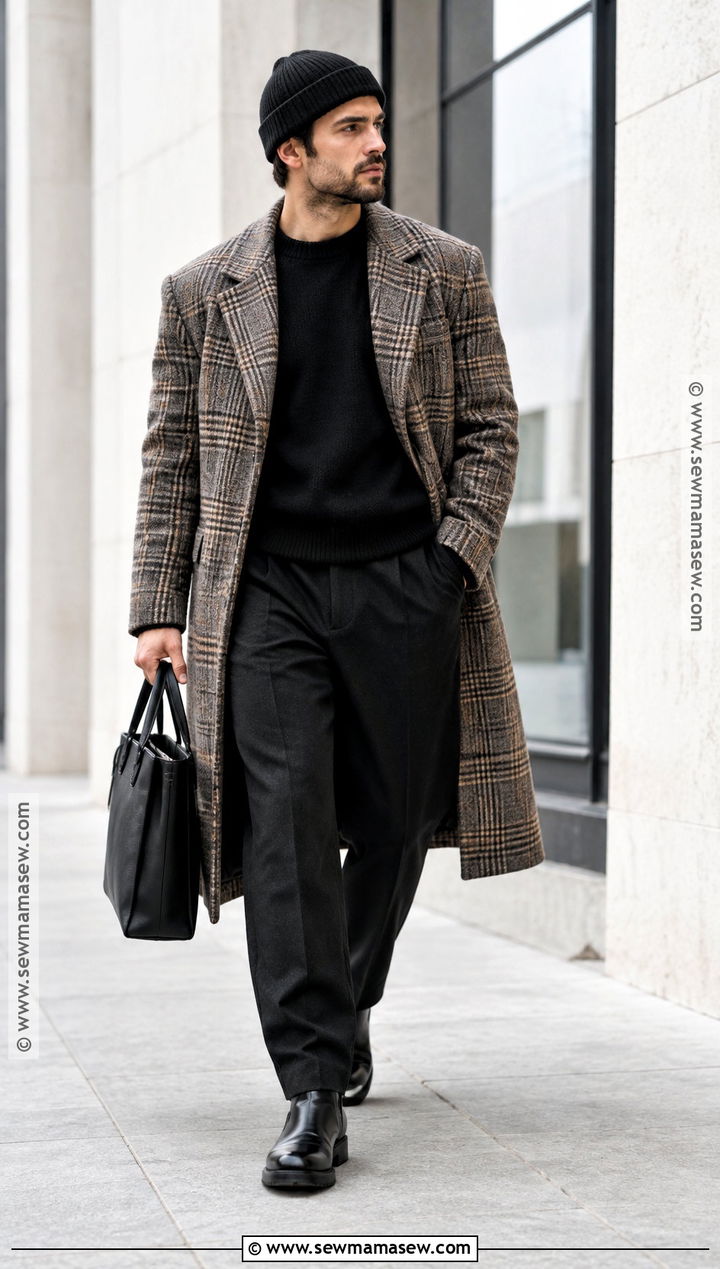 Plaid Coat and All Black Outfit - 25 fall drip outfits for men